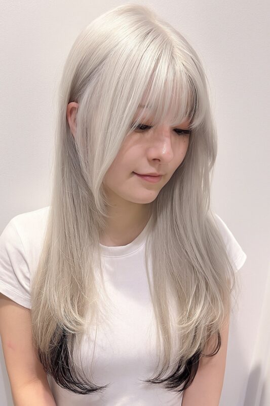 ホワイトブロンド黒エンドカラー×韓国レイヤー【銀座店】